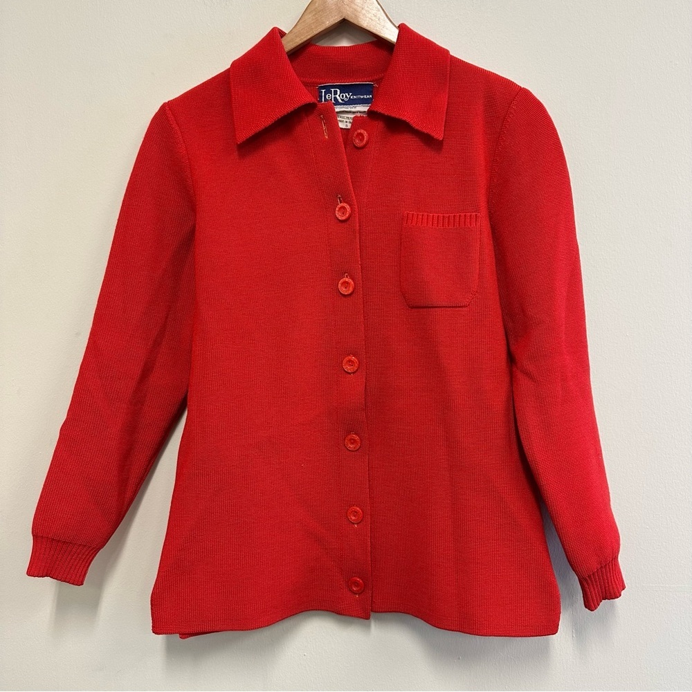 Vintage Wool Blend LeRoy Red-Orange Button-Up Cardigan